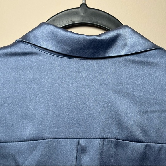 Michelle Farmer Luxury Silk Garçon Blouse Stretch Shirt Charmeuse Hydrangea XS - Picture 13 of 16